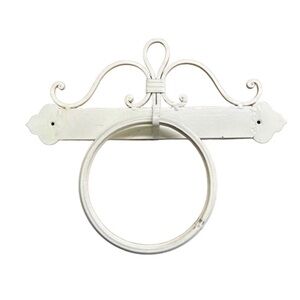 Vintage Cream Coloured Metal Painted Wrought Iron Towel Holder With Ring